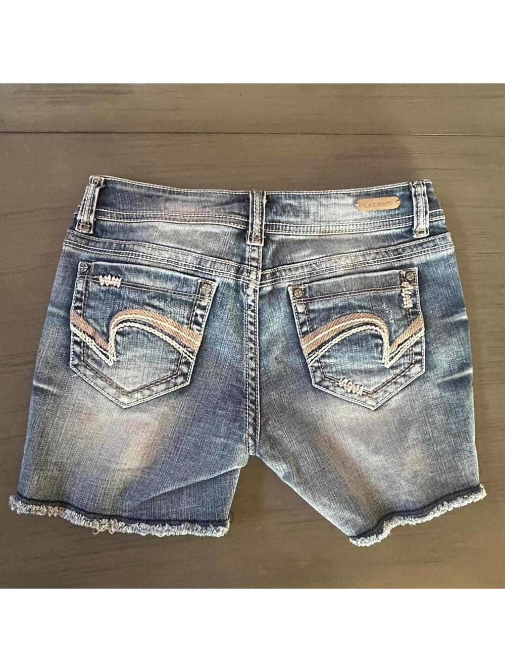 LA Idol Womens Denim Shorts Size M Distressed Cutoff - Picture 3 of 4